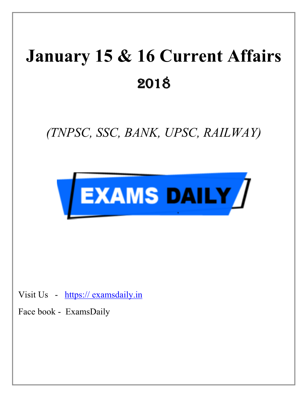 January 15 & 16 Current Affairs