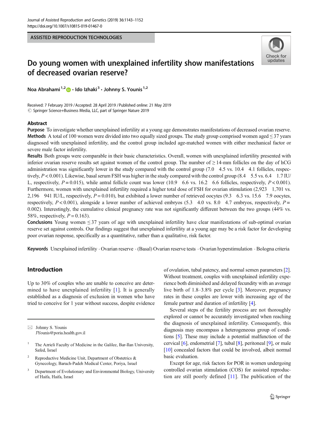Do Young Women with Unexplained Infertility Show Manifestations of Decreased Ovarian Reserve?