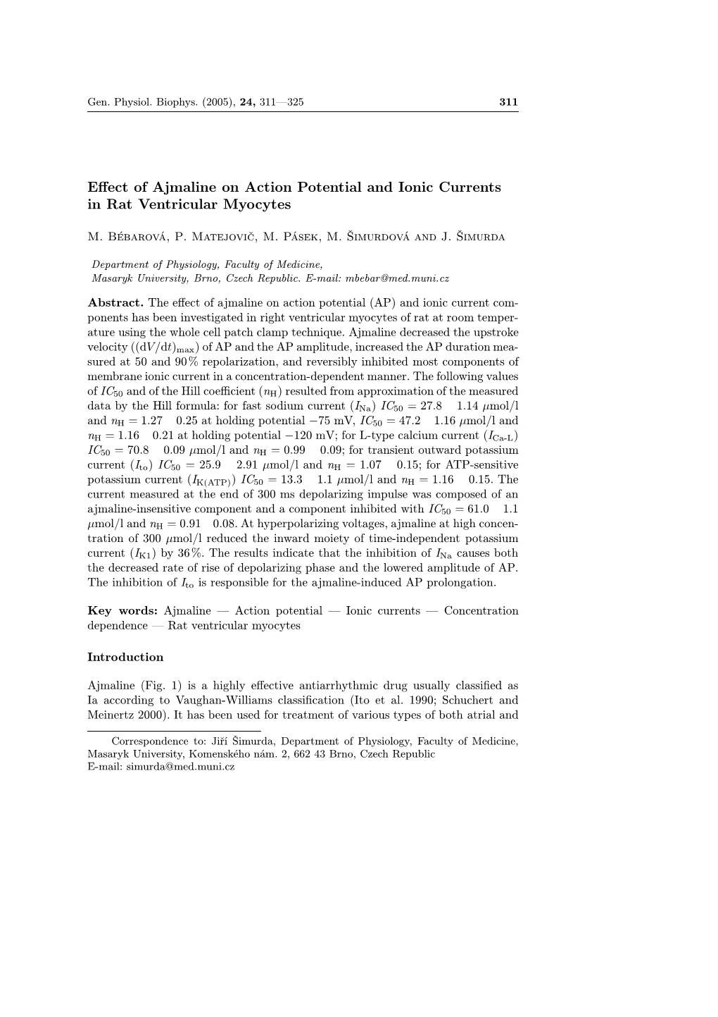 Effect of Ajmaline on Action Potential and Ionic Currents in Rat Ventricular Myocytes