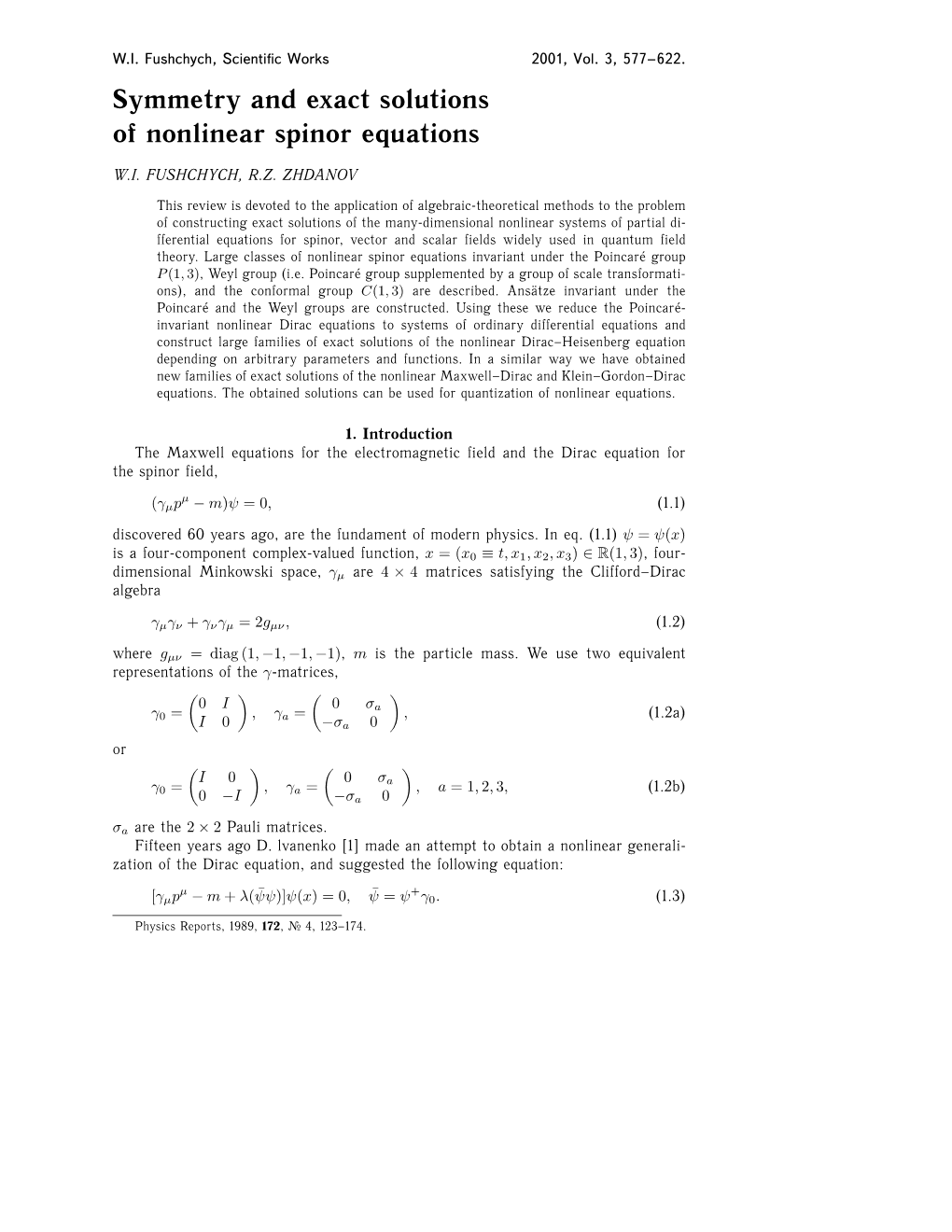 Symmetry and Exact Solutions of Nonlinear Spinor Equations