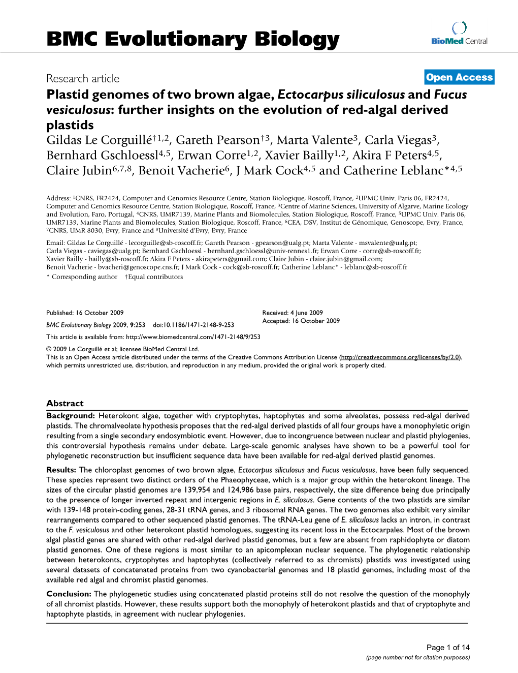 Plastid Genomes of Two Brown Algae, Ectocarpus Siliculosus and Fucus