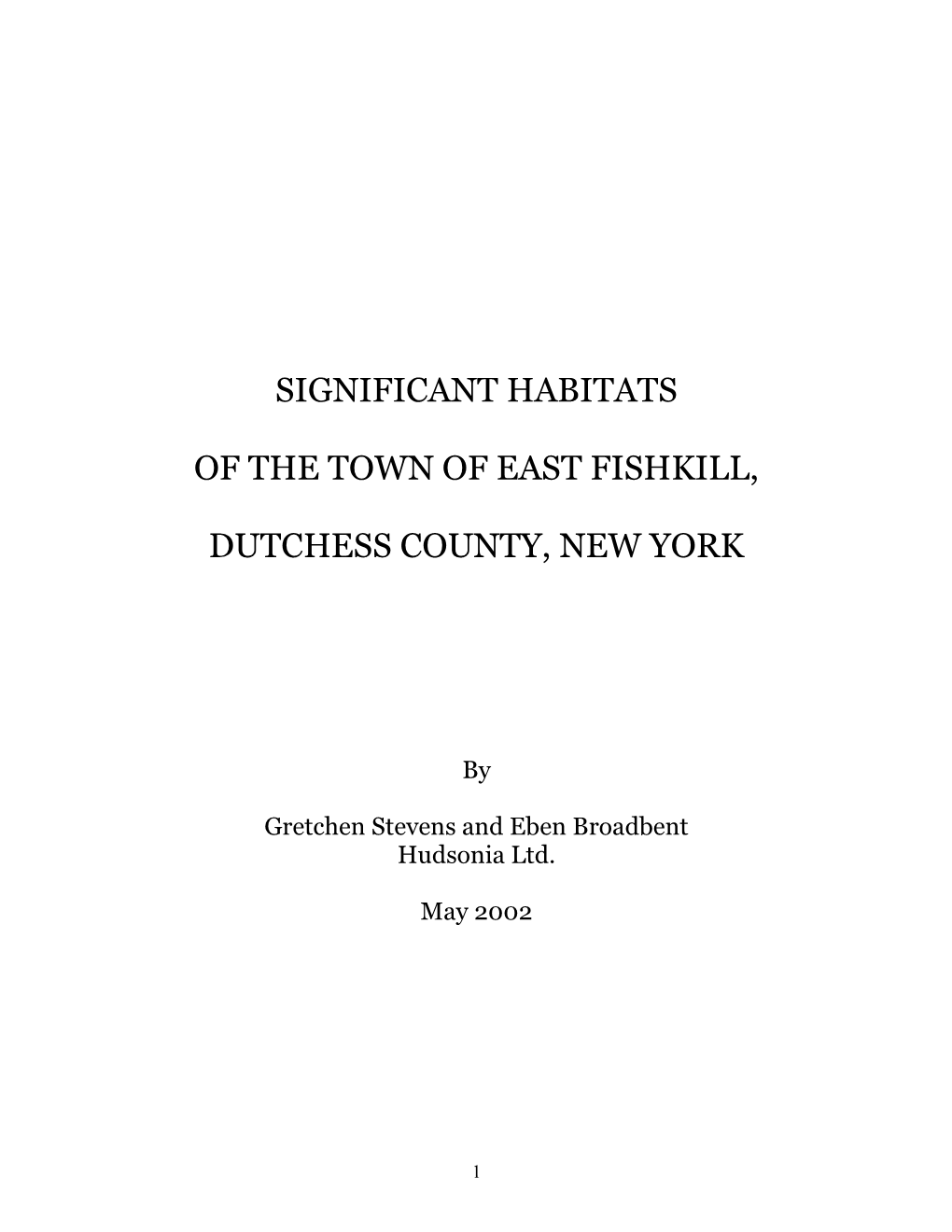 Significant Habitats of the Town of East Fishkill, Dutchess County, New York