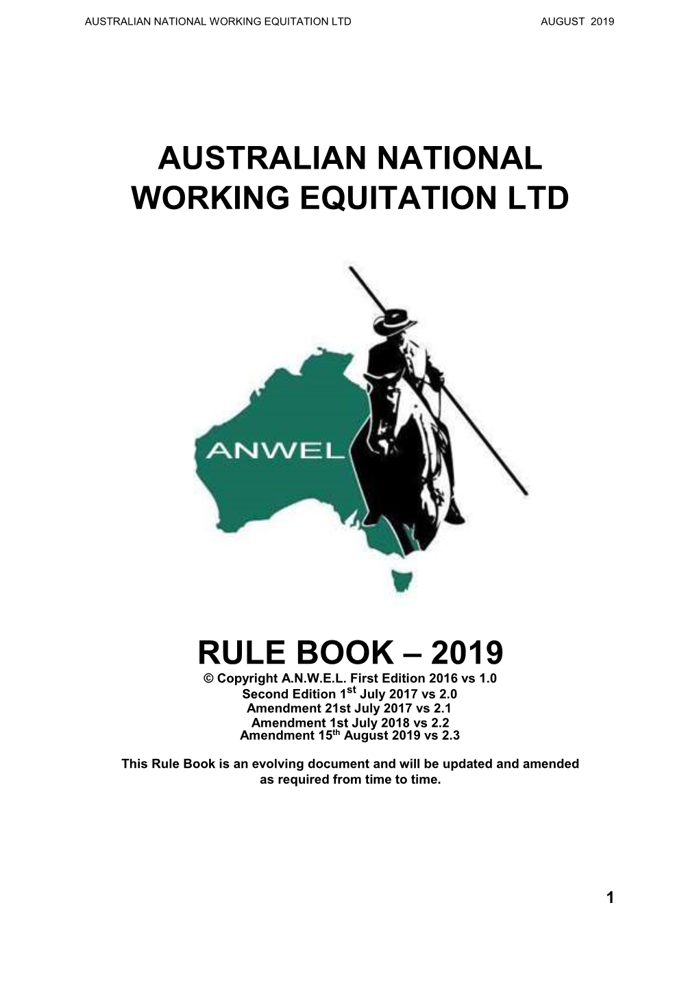 Australian National Working Equitation Ltd Rule Book