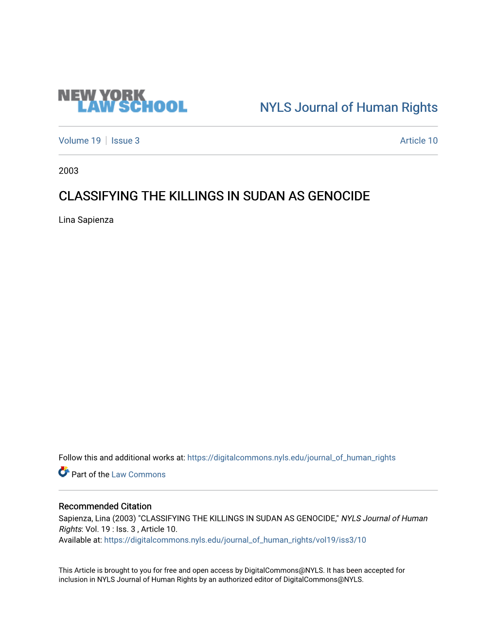 Classifying the Killings in Sudan As Genocide