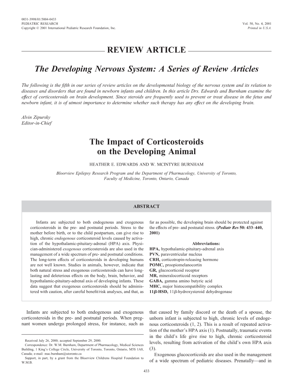 REVIEW ARTICLE the Developing Nervous System