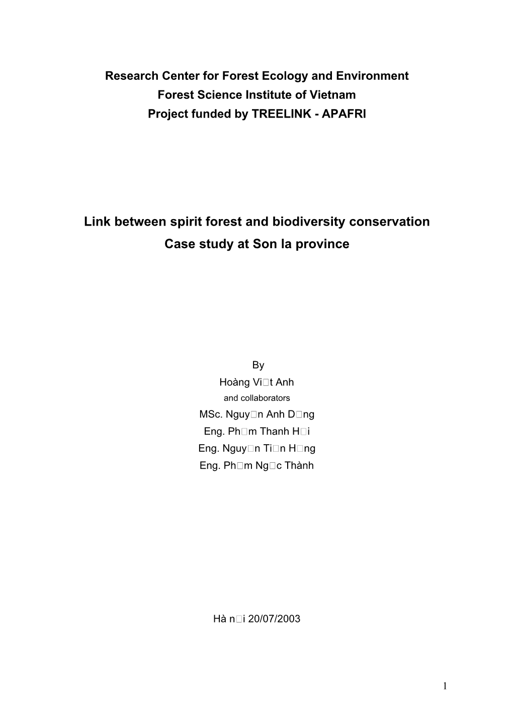 Link Between Spirit Forest and Biodiversity Conservation Case Study at Son La Province