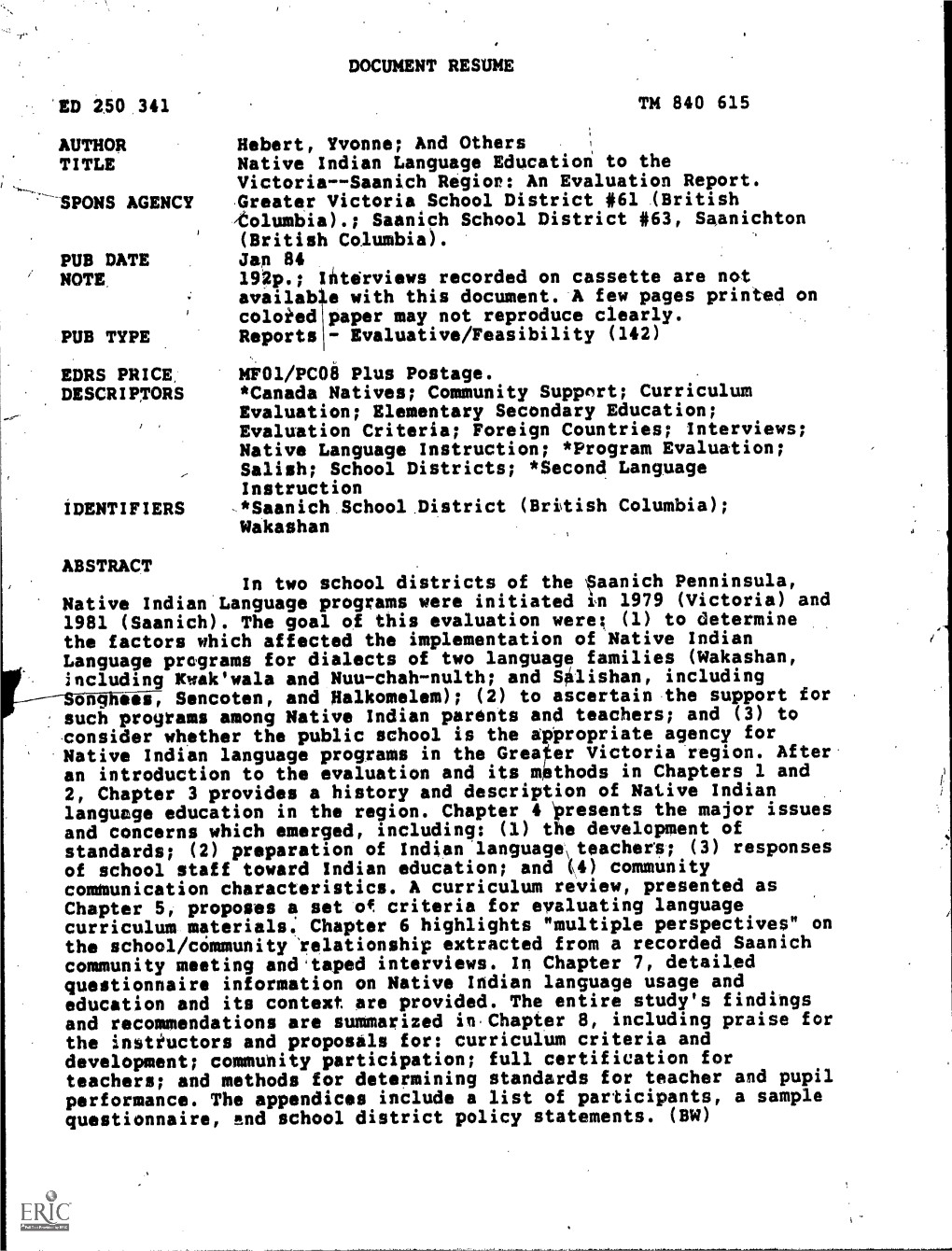 PONS AGENCY Greater Victoria School District #61 (British Tolumbia).; Saanich School District #63, Saanichton (British Columbia)