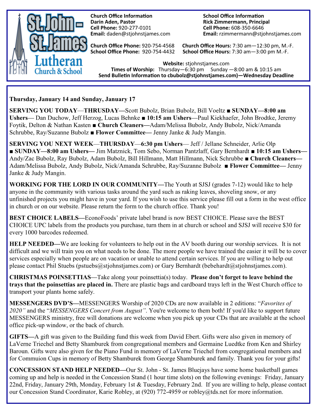 January 14-17 Bulletin