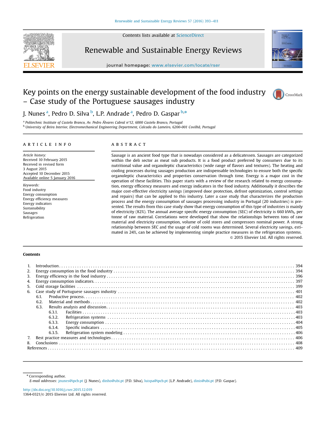 Key Points on the Energy Sustainable Development of the Food Industry – Case Study of the Portuguese Sausages Industry