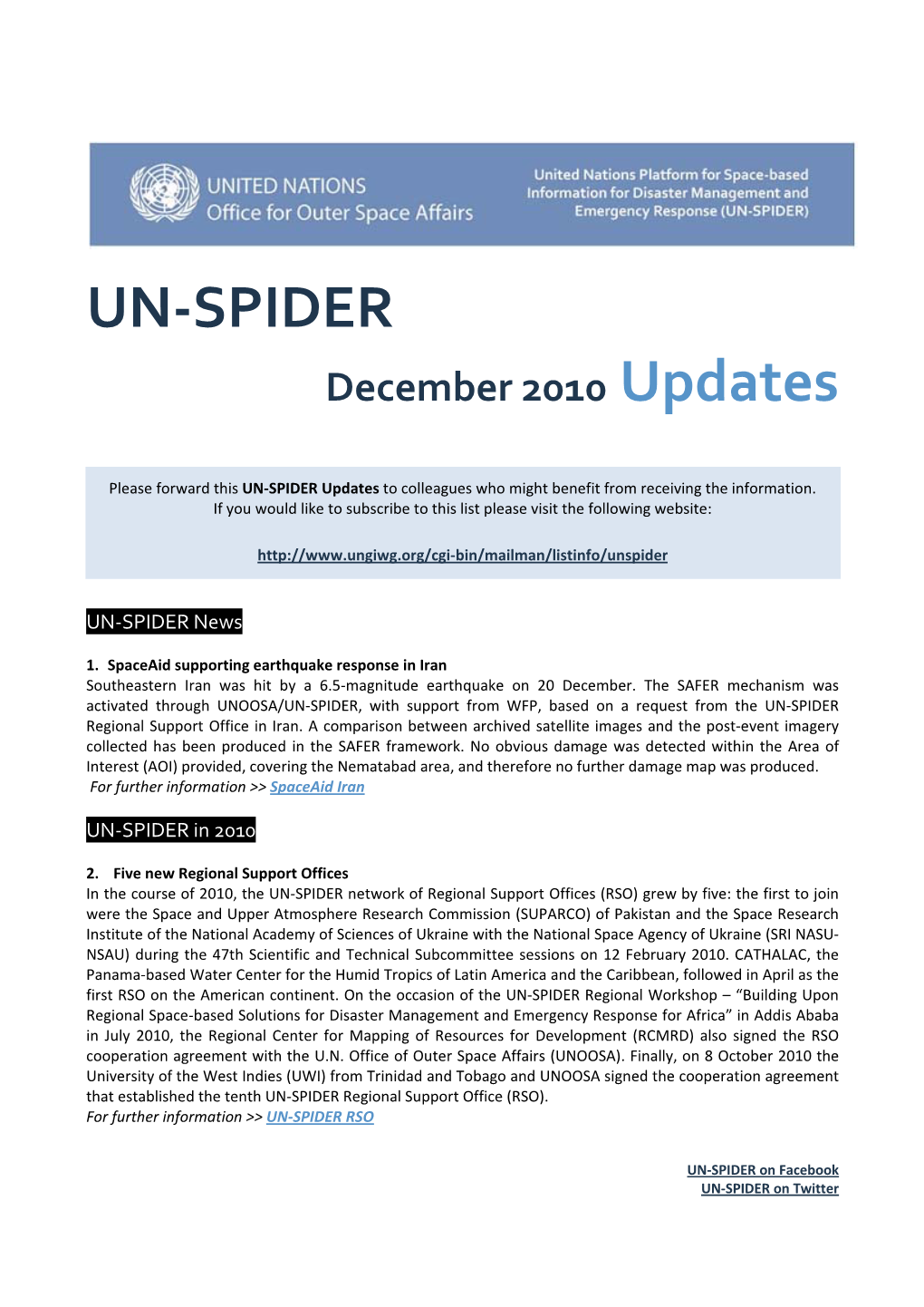 UN-SPIDER December 2010 Updates