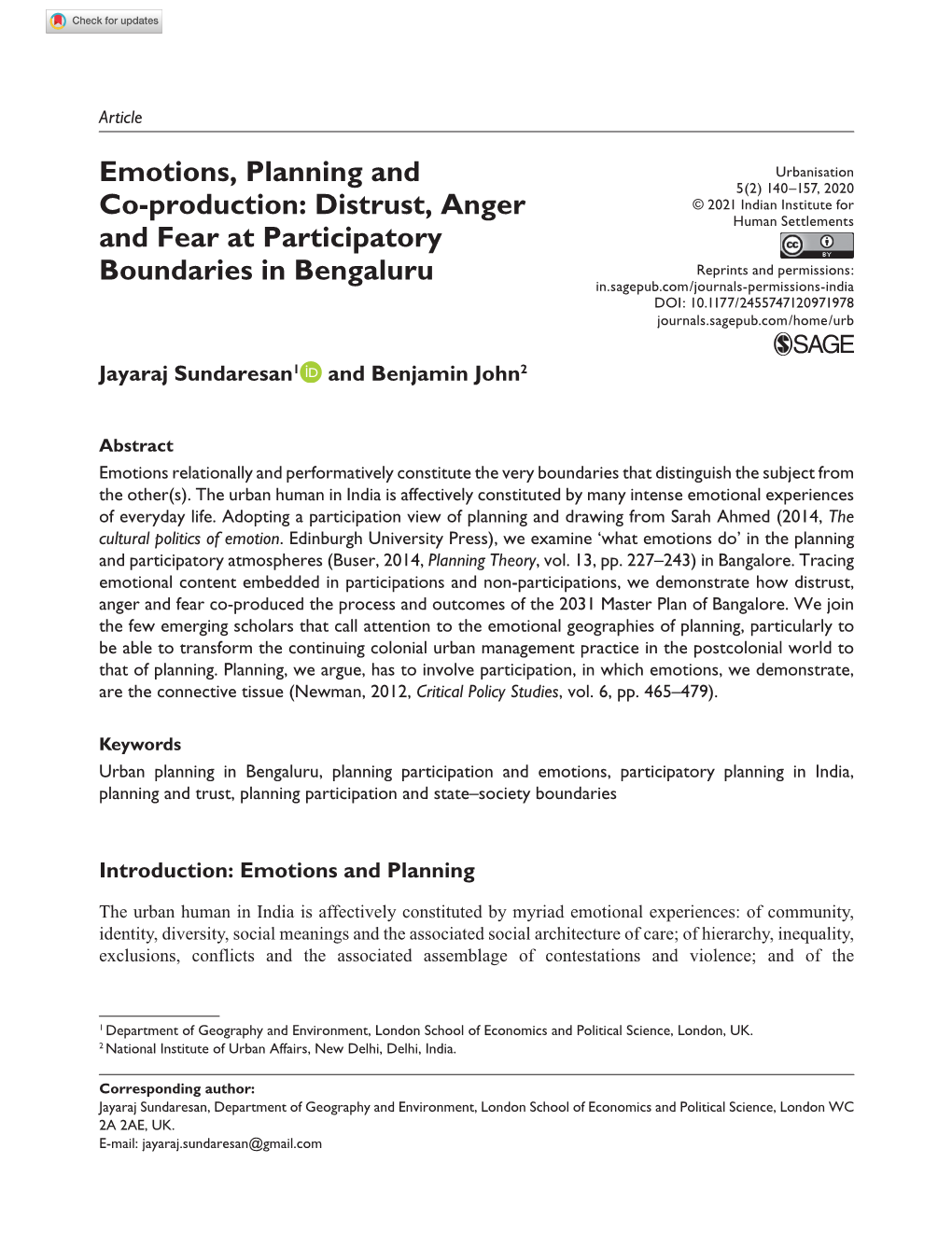 Emotions, Planning and Co-Production