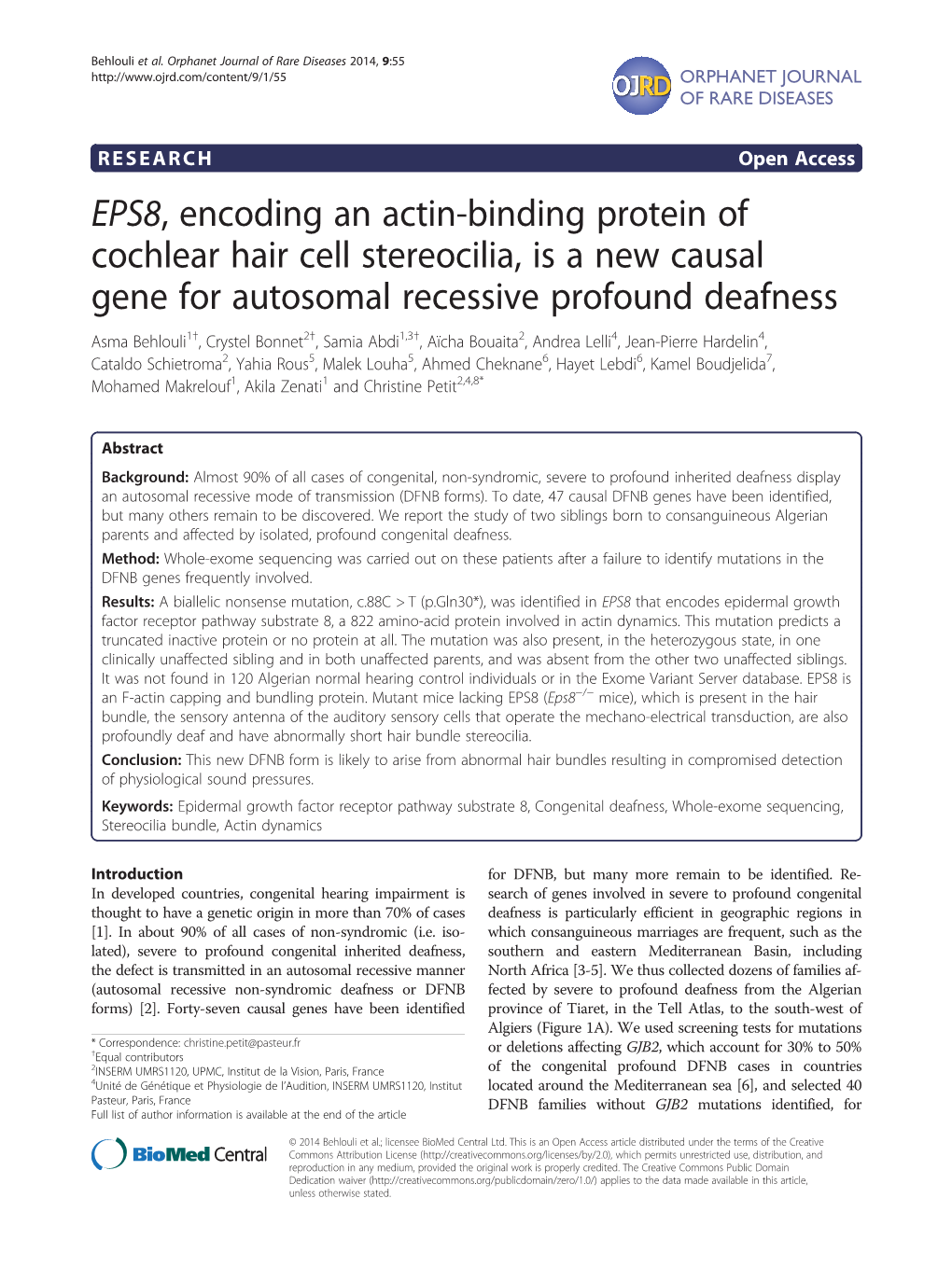 EPS8, Encoding an Actin-Binding Protein of Cochlear Hair Cell