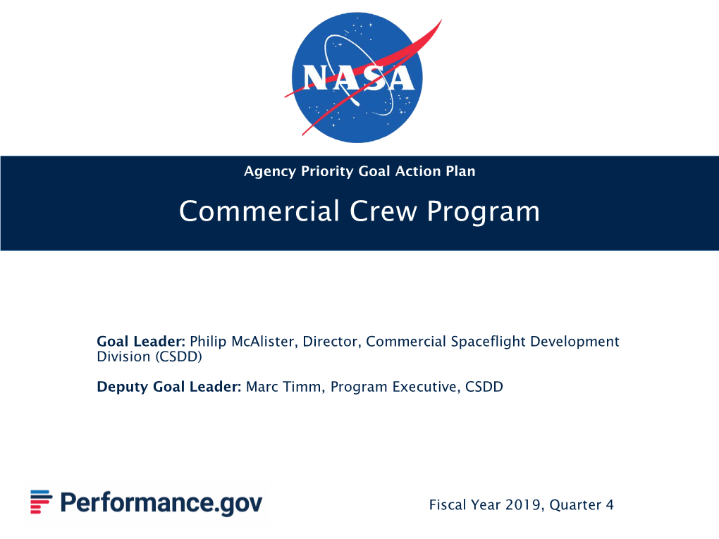 Commercial Crew Program Goal Leader