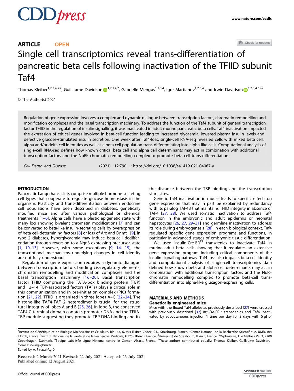 Single Cell Transcriptomics Reveal Trans-Differentiation of Pancreatic Beta