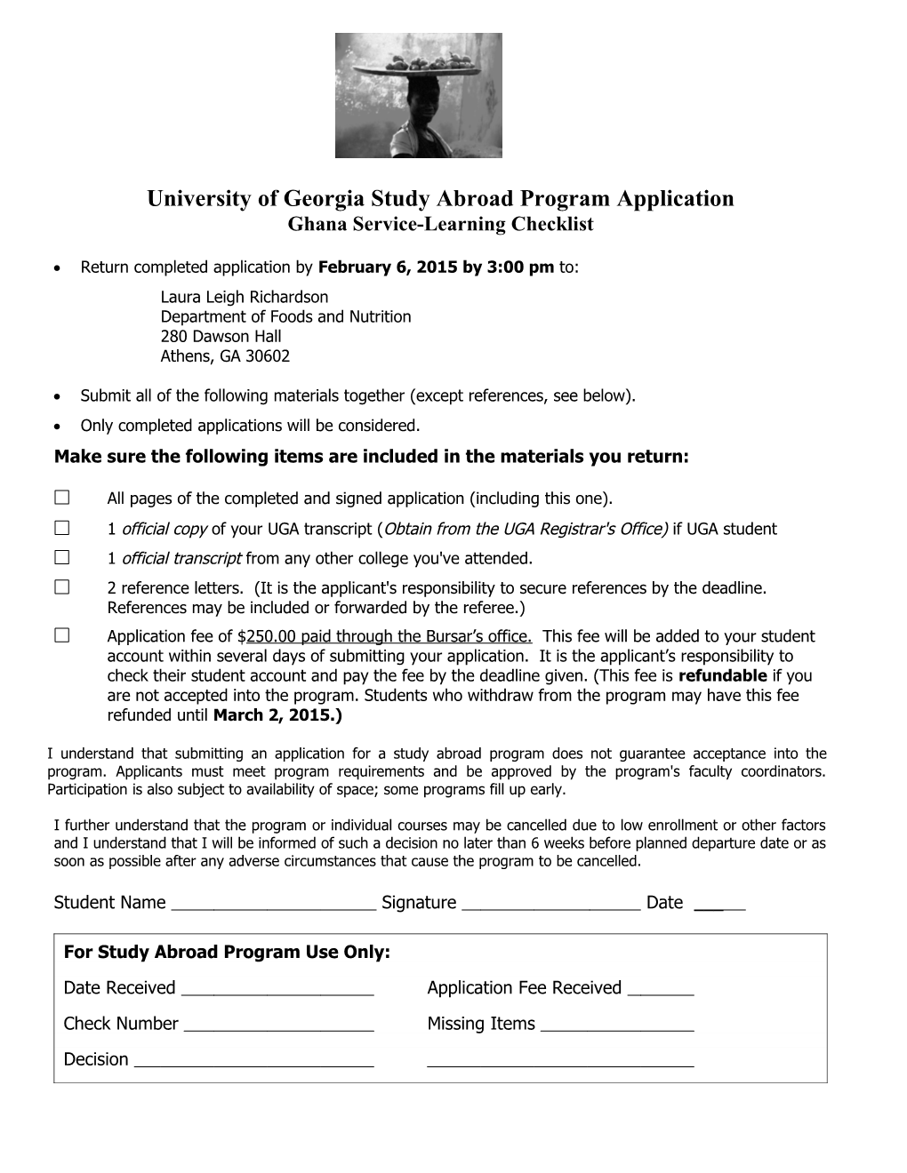 University of Georgia Exchange Program Application