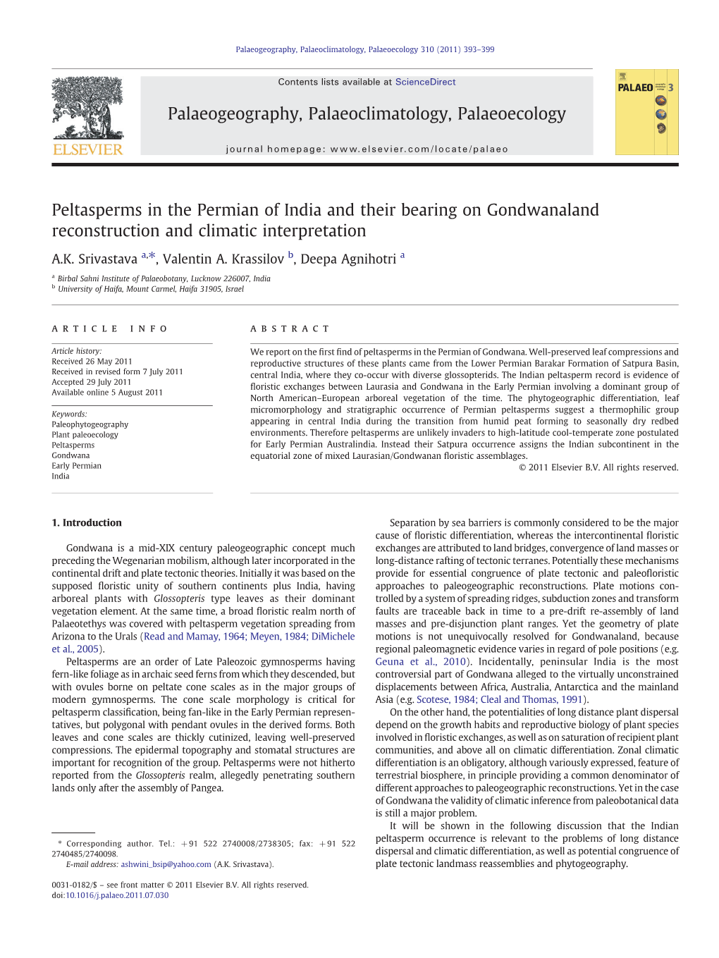 Peltasperms in the Permian of India and Their Bearing on Gondwanaland Reconstruction and Climatic Interpretation