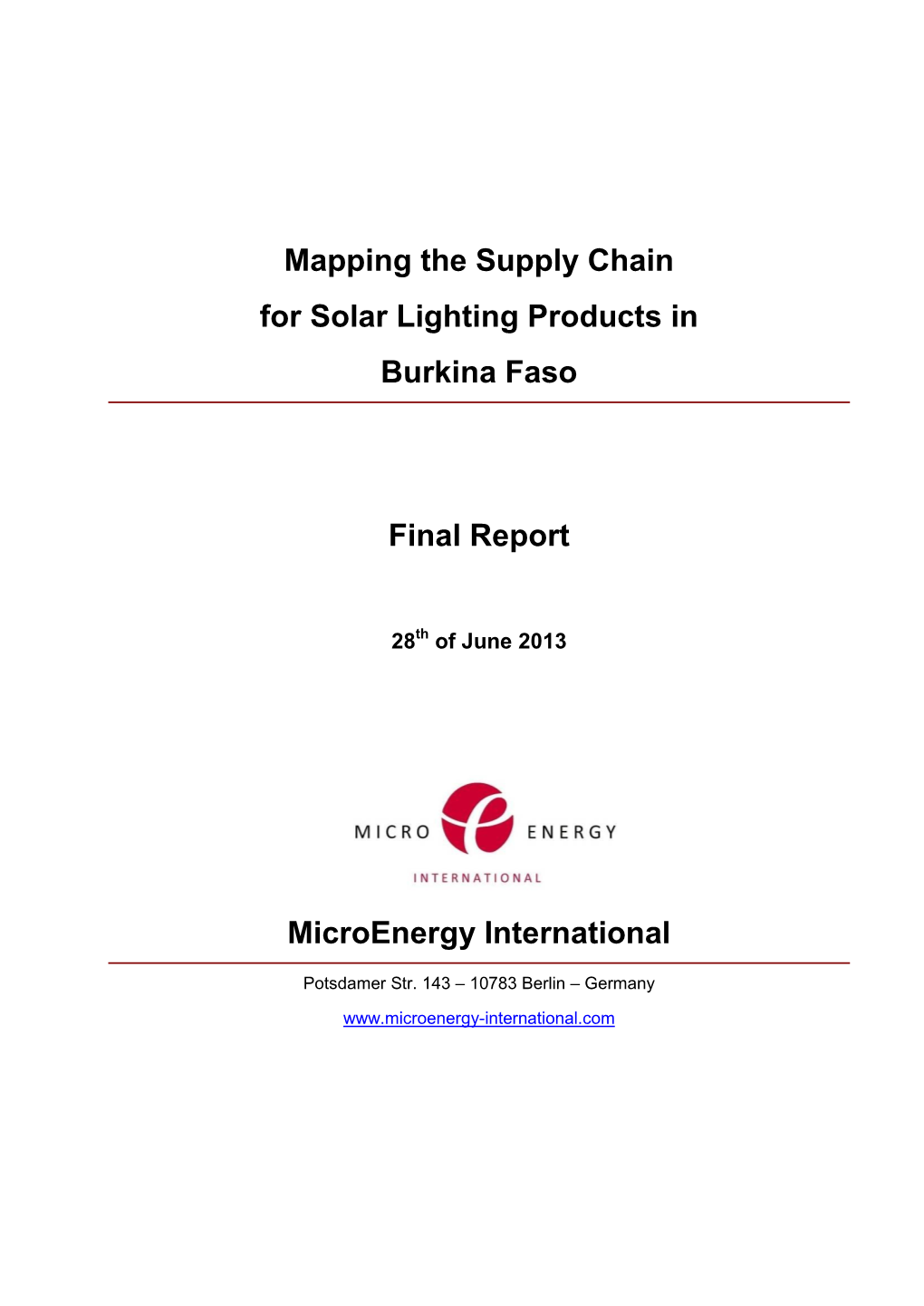 Mapping the Supply Chain for Solar Lighting Products in Burkina Faso