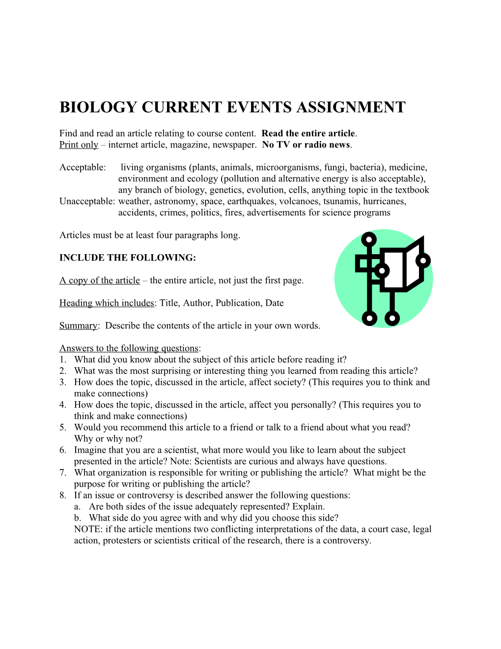 Biology Current Events Assignment