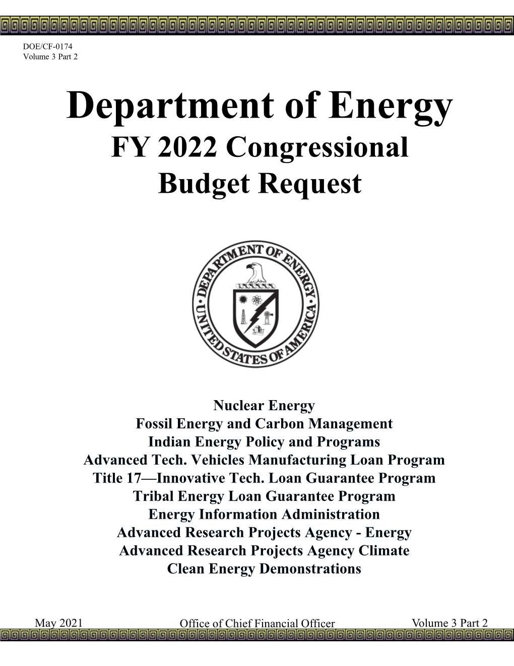 DOE FY 2022 Budget Request Volume