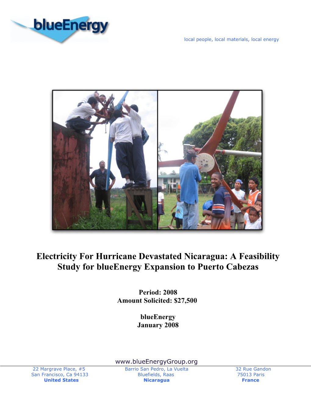 Electricity for Hurricane Devastated Nicaragua: a Feasibility Study for Blueenergy Expansion