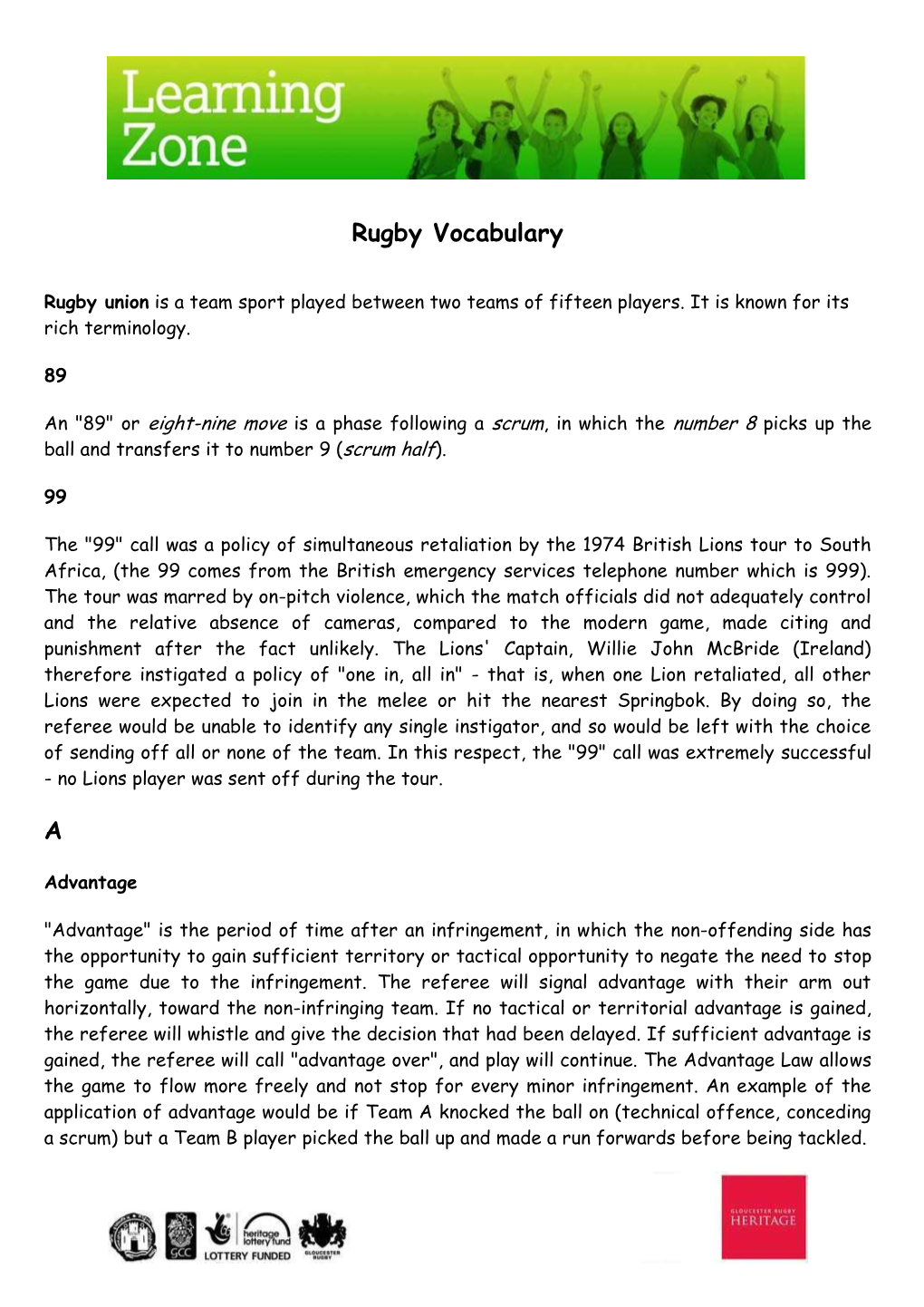 Rugby Vocabulary