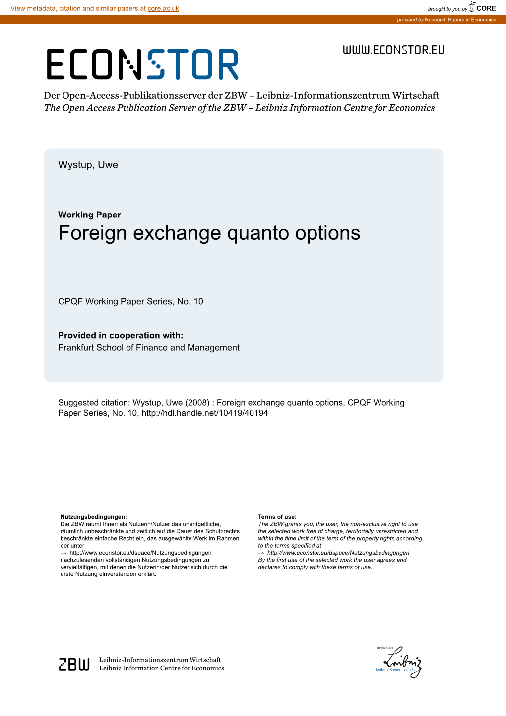 Foreign Exchange Quanto Options