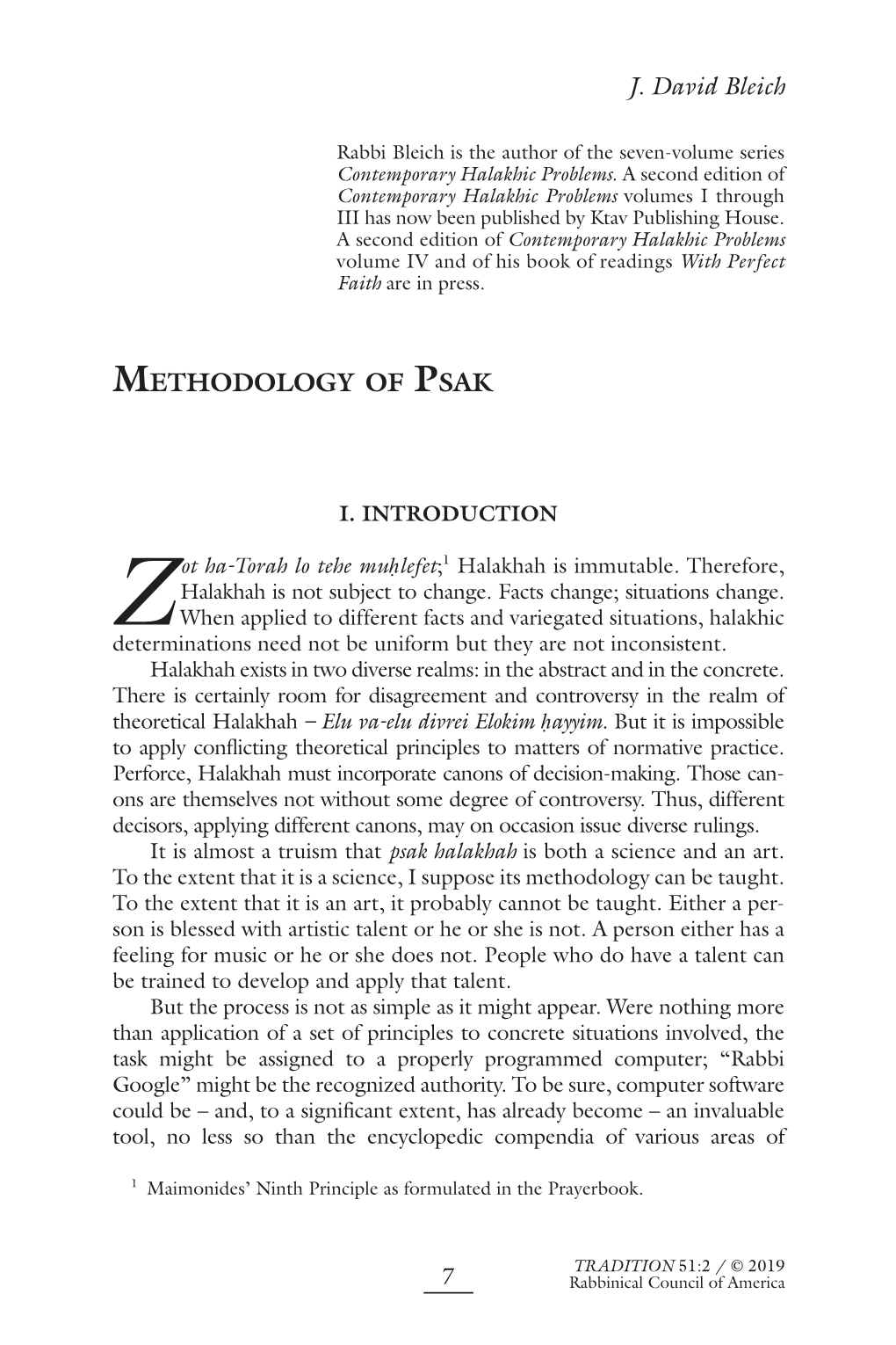J. David Bleich METHODOLOGY of PSAK