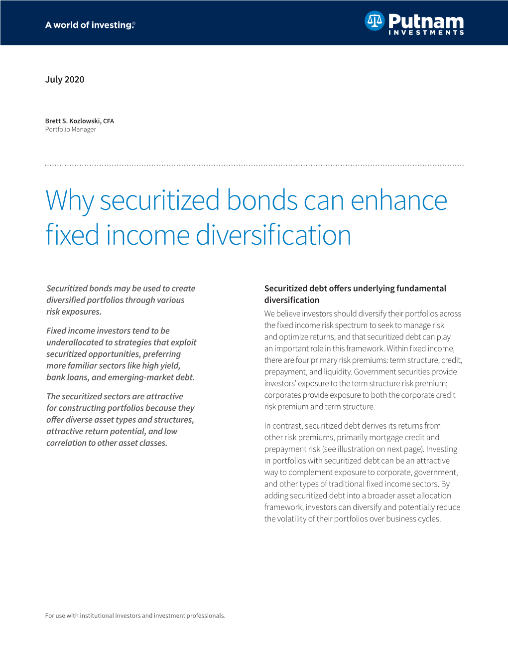 Why Securitized Strategies Can Enhance Fixed Income Diversification