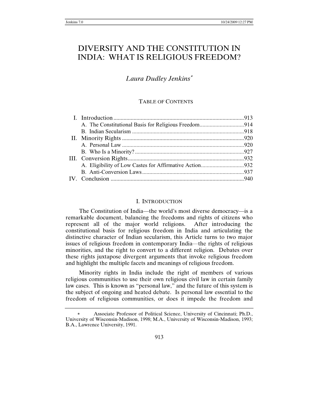 Diversity and the Constitution in India: What Is Religious Freedom?