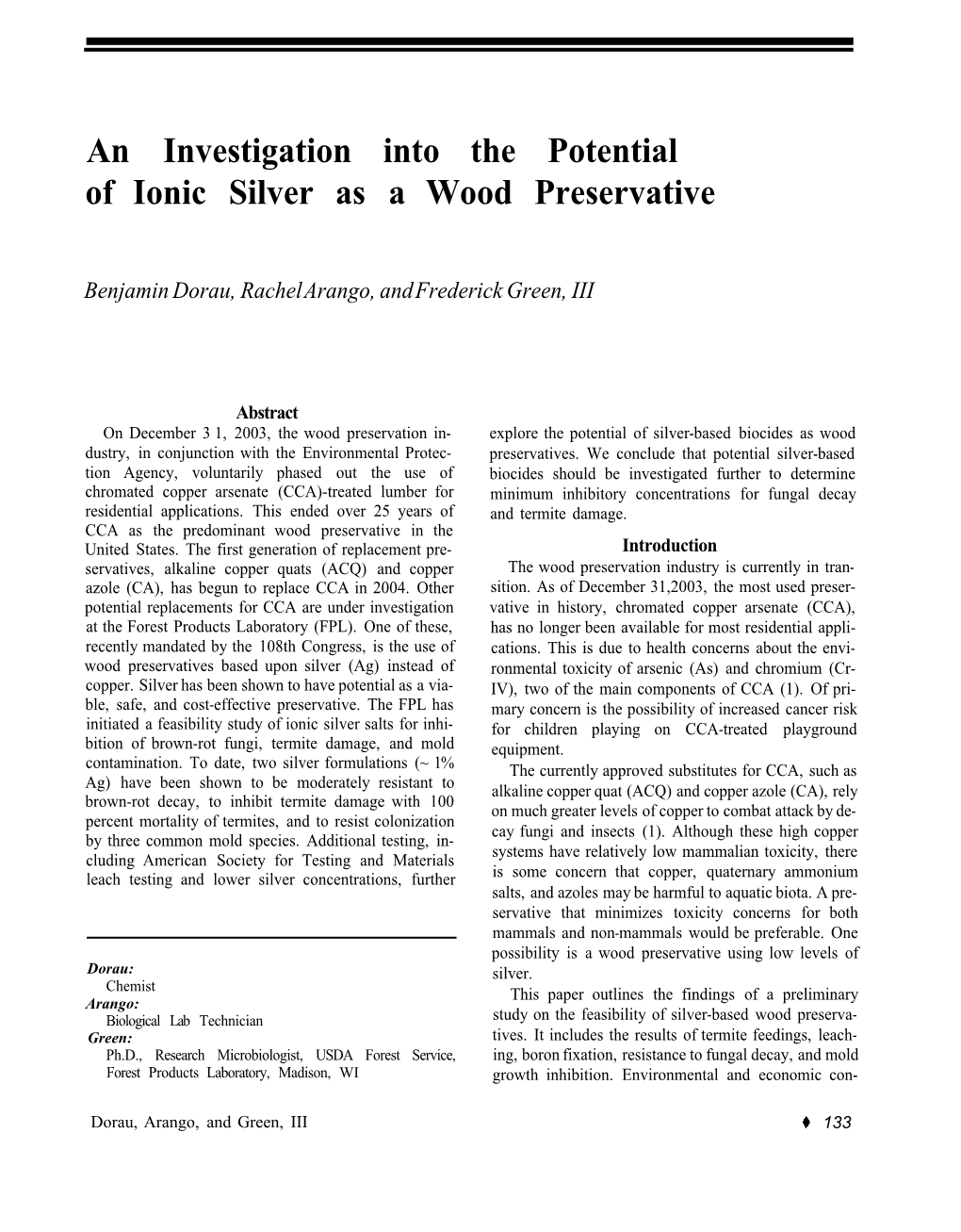 An Investigation Into the Potential of Ionic Silver As a Wood Preservative