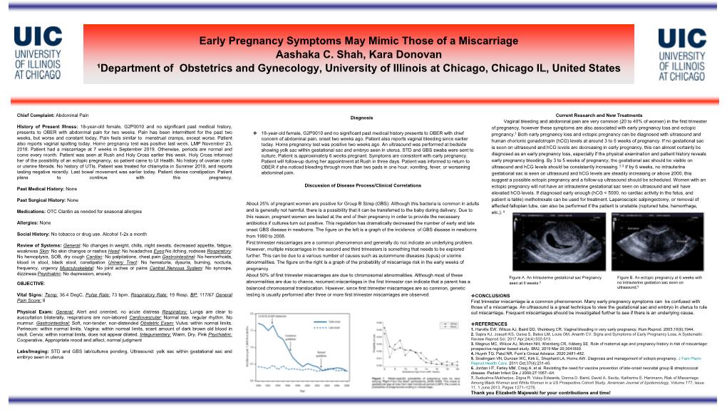Early Pregnancy Symptoms May Mimic Those of a Miscarriage Aashaka C
