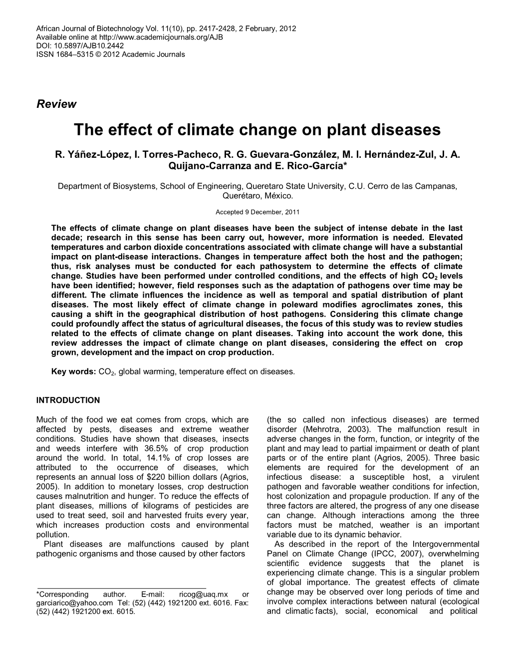 The Effect of Climate Change on Plant Diseases