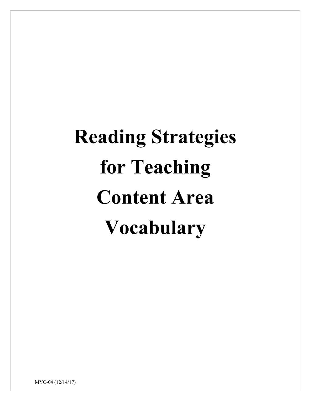 Reading Strategies: Vocabulary