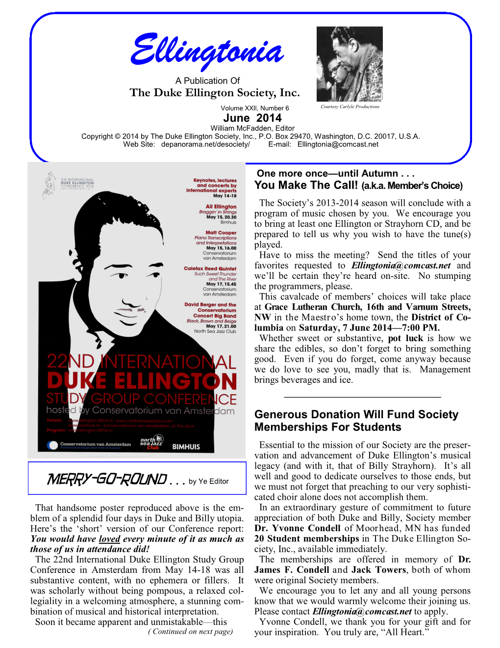 Ellingtonia a Publication of the Duke Ellington Society, Inc