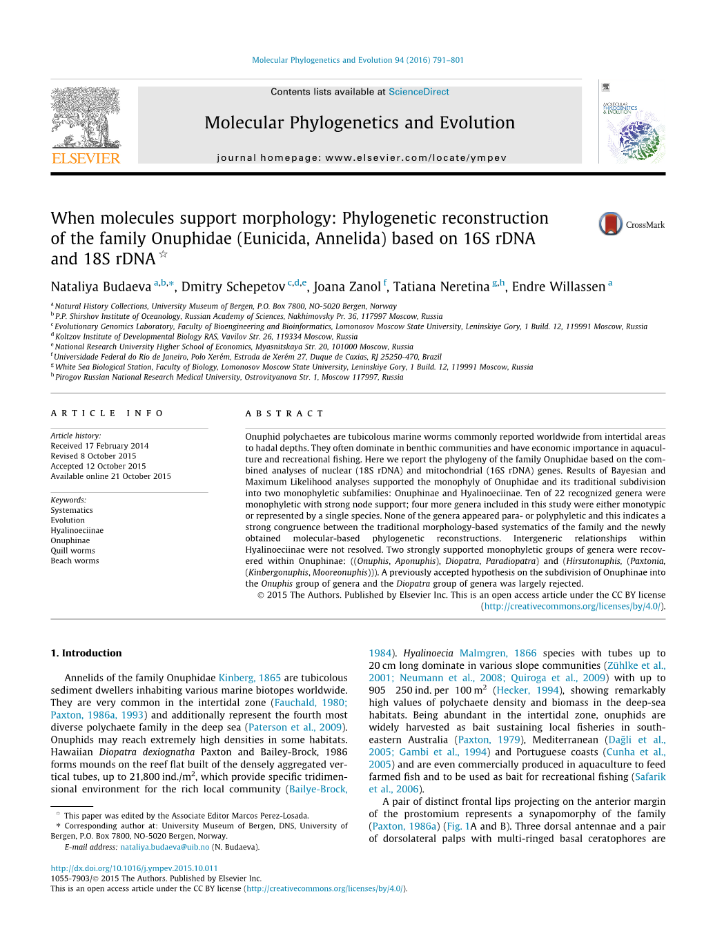 Phylogenetic Reconstruction of the Family Onuphidae