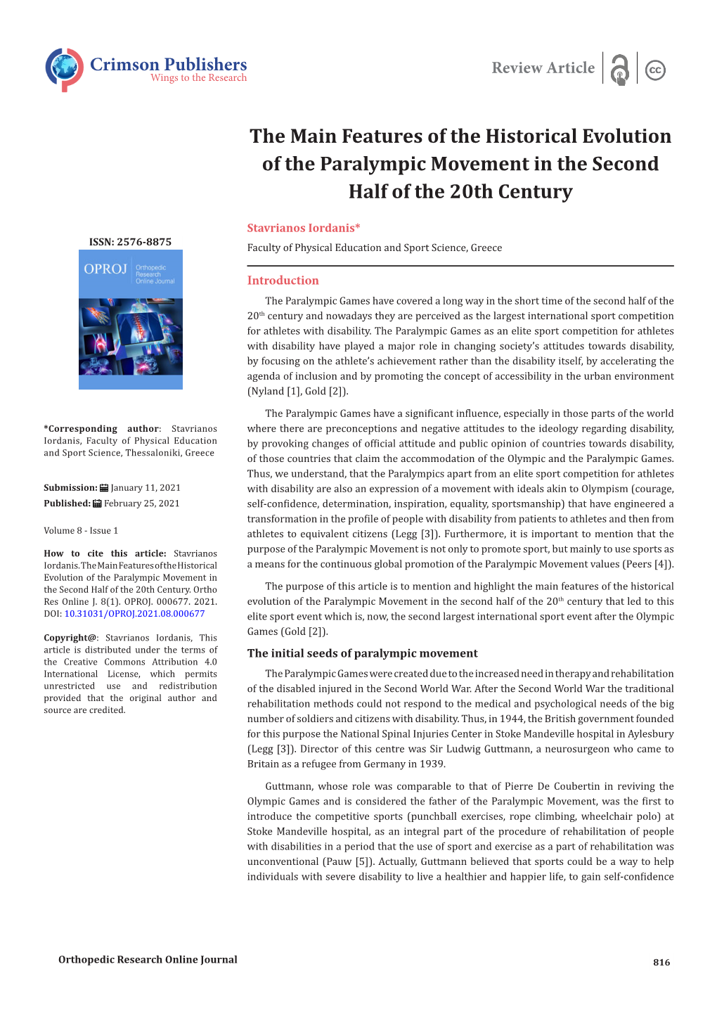 The Main Features of the Historical Evolution of the Paralympic Movement in the Second Half of the 20Th Century