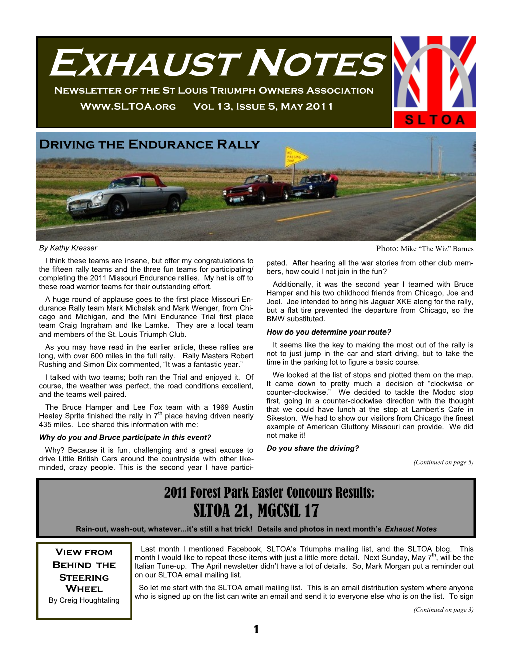 Exhaust Notes Newsletter of the St Louis Triumph Owners Association Vol 13, Issue 5, May 2011