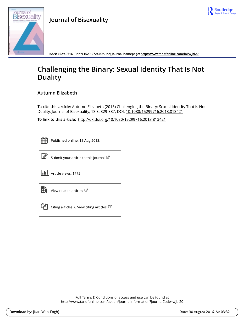Challenging the Binary: Sexual Identity That Is Not Duality