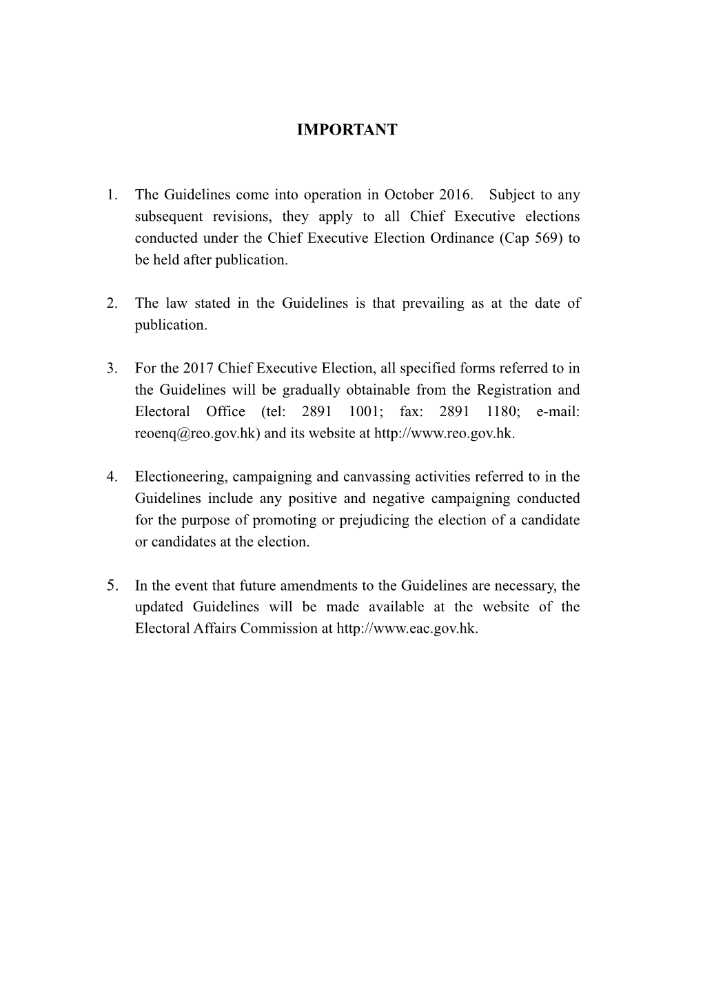 Guidelines for the Chief Executive Election (Full Version)