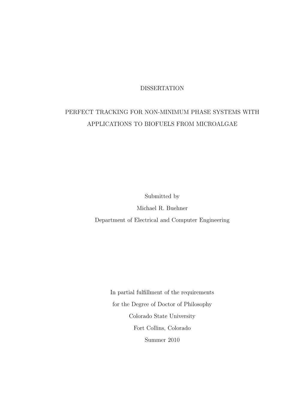 Dissertation Perfect Tracking for Non-Minimum