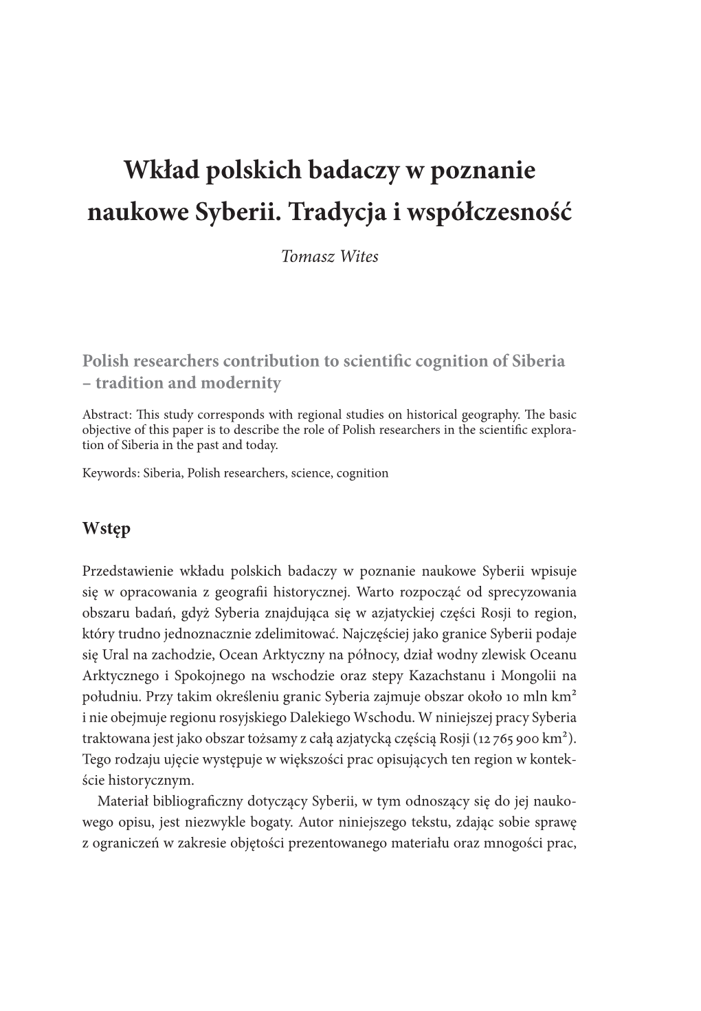 Wkład Polskich Badaczy W Poznanie Naukowe Syberii. Tradycja I Współczesność