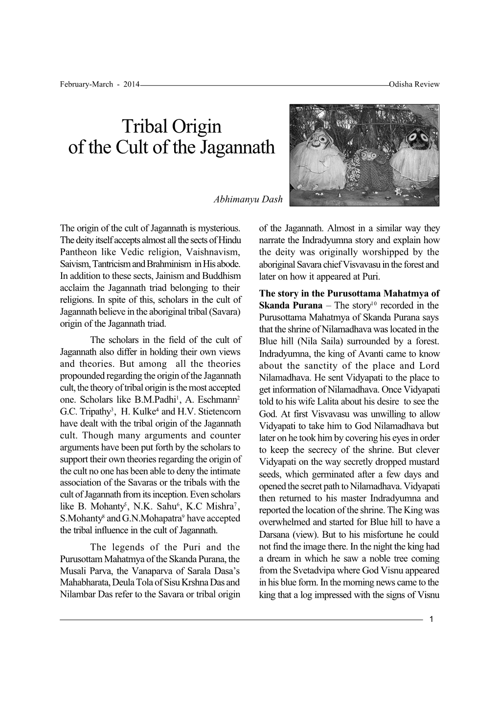 Tribal Origin of the Cult of the Jagannath