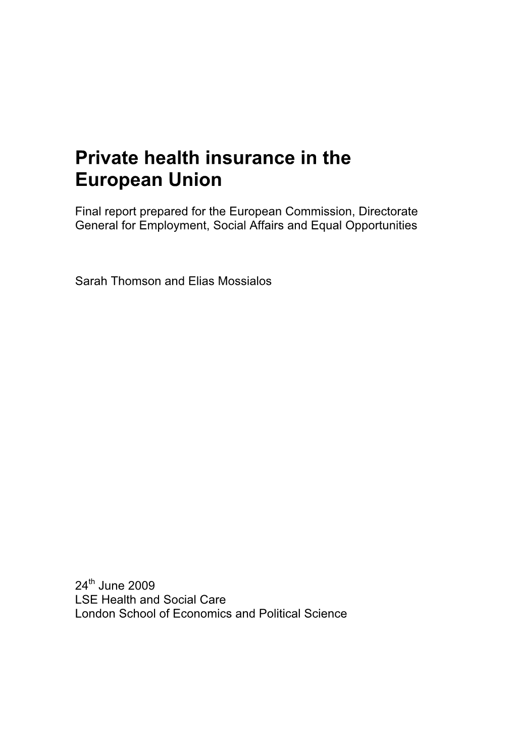 Private Health Insurance in the European Union