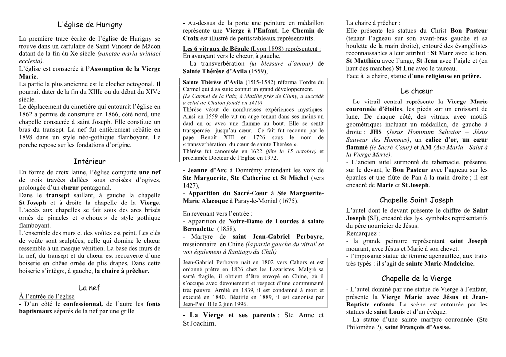 Hurigny - Au-Dessus De La Porte Une Peinture En Médaillon La Chaire À Prêcher : Représente Une Vierge À L’Enfant