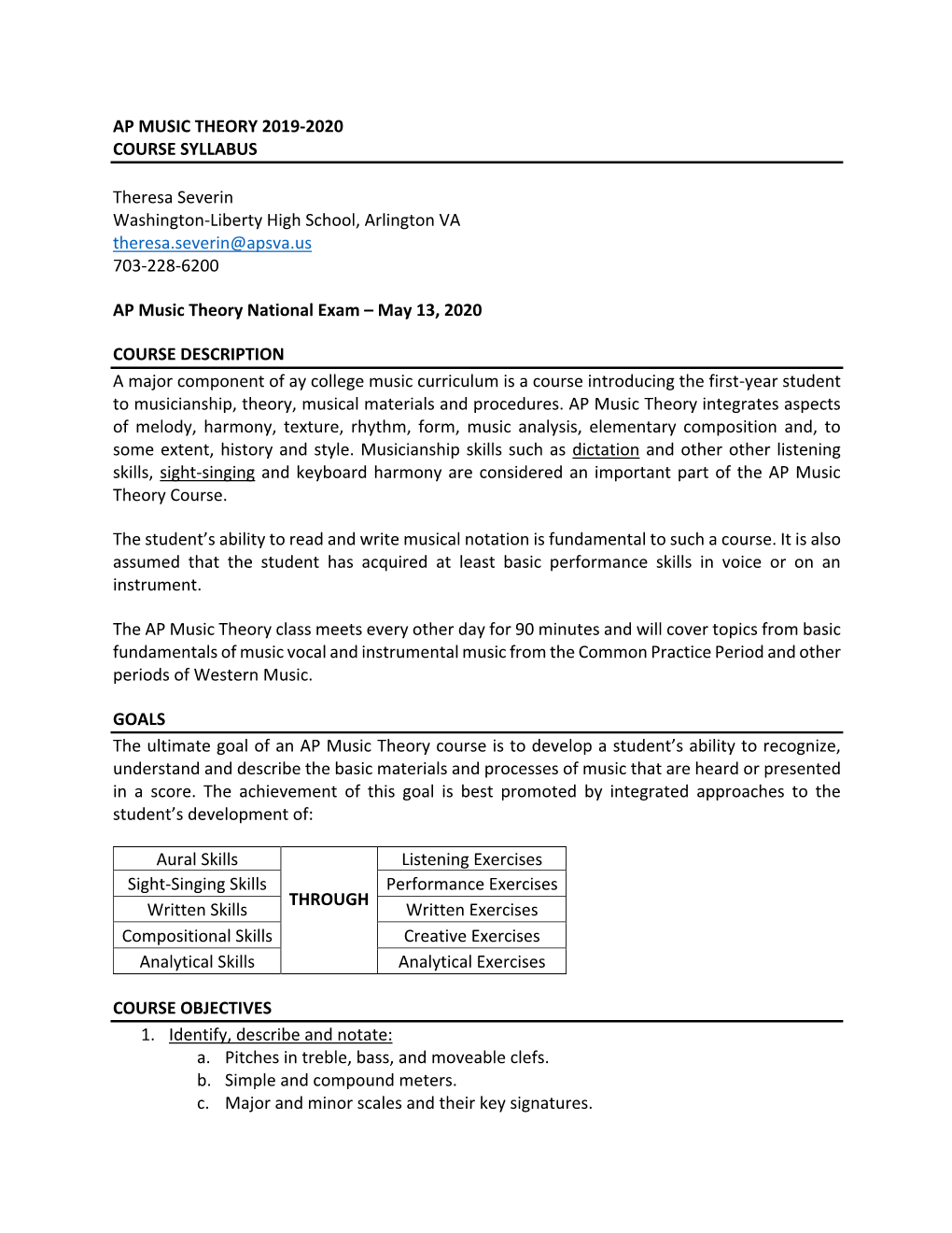 AP MUSIC THEORY 2019 Syllabus