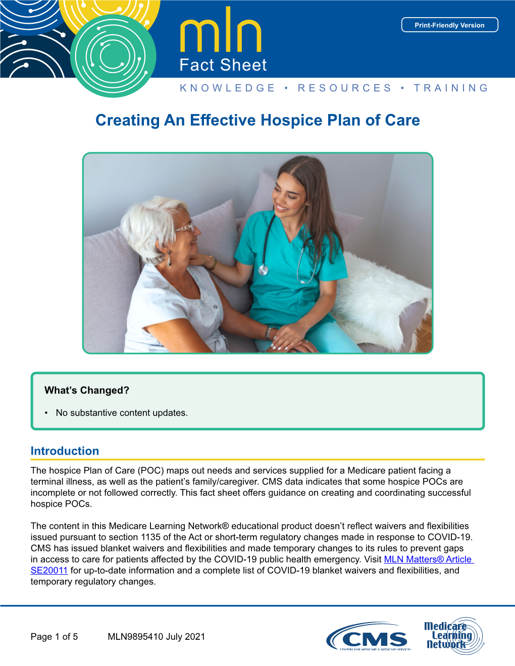 MLN9895410 Creating an Effective Hospice Plan of Care