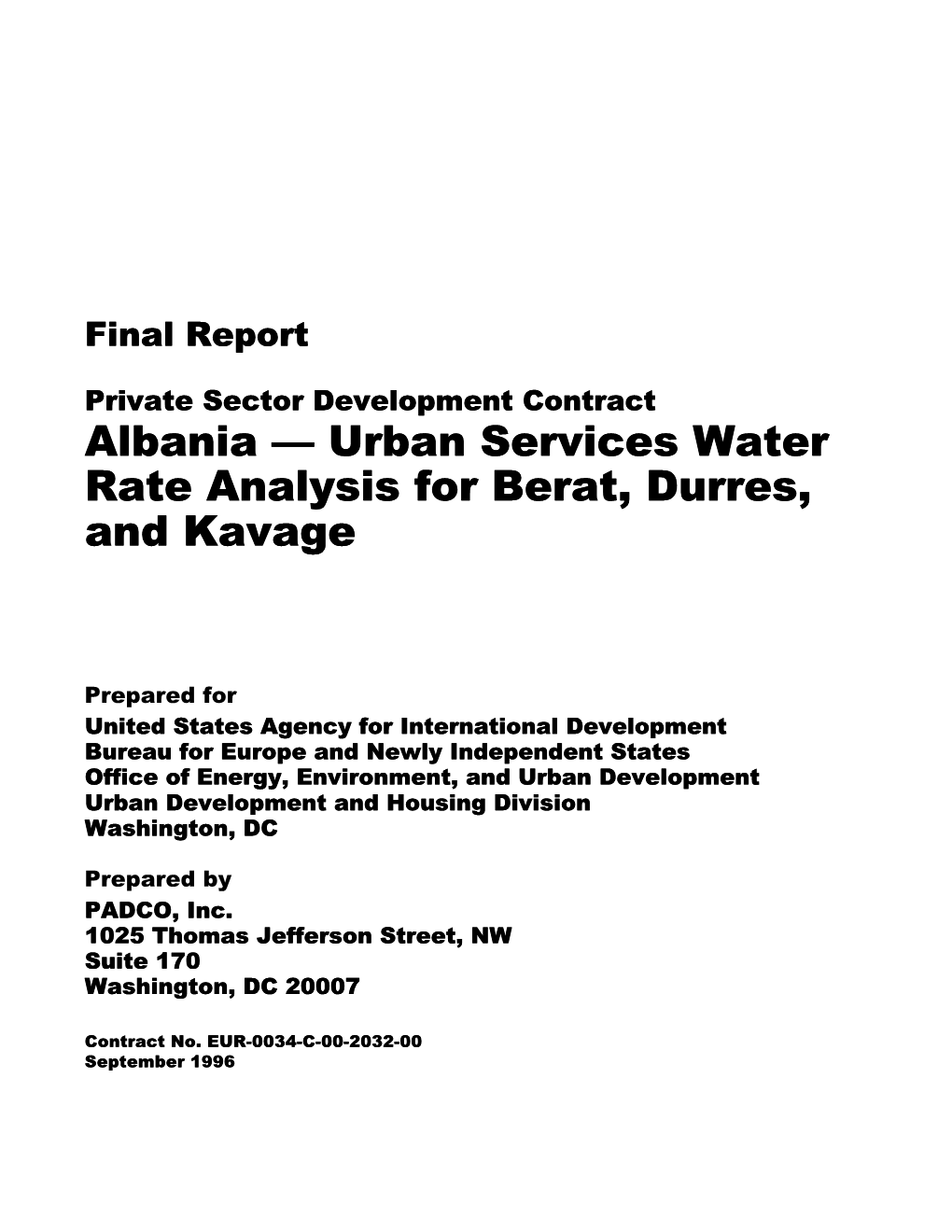 Albania — Urban Services Water Rate Analysis for Berat, Durres, and Kavage