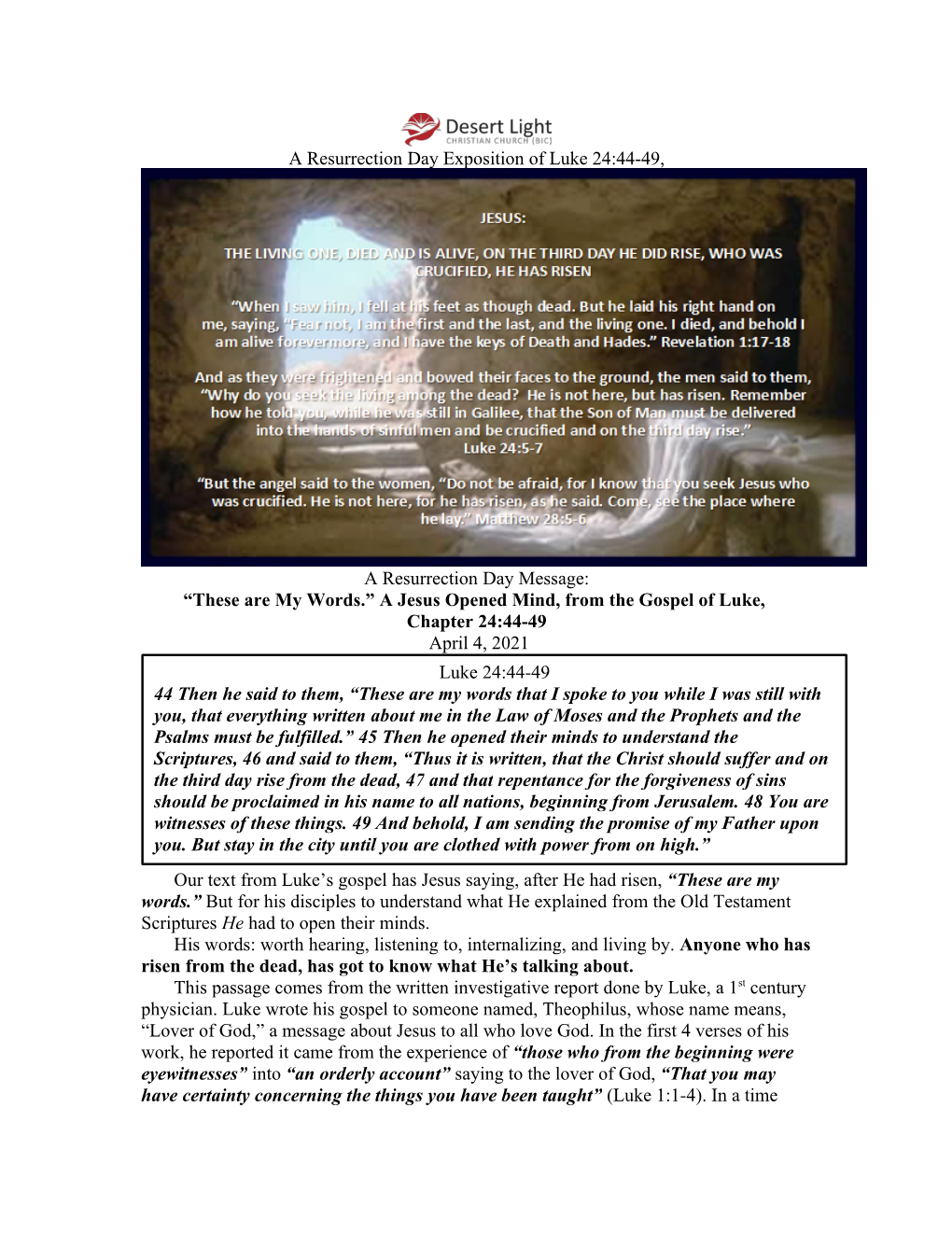 A Resurrection Day Exposition of Luke 24:44-49, a Resurrection