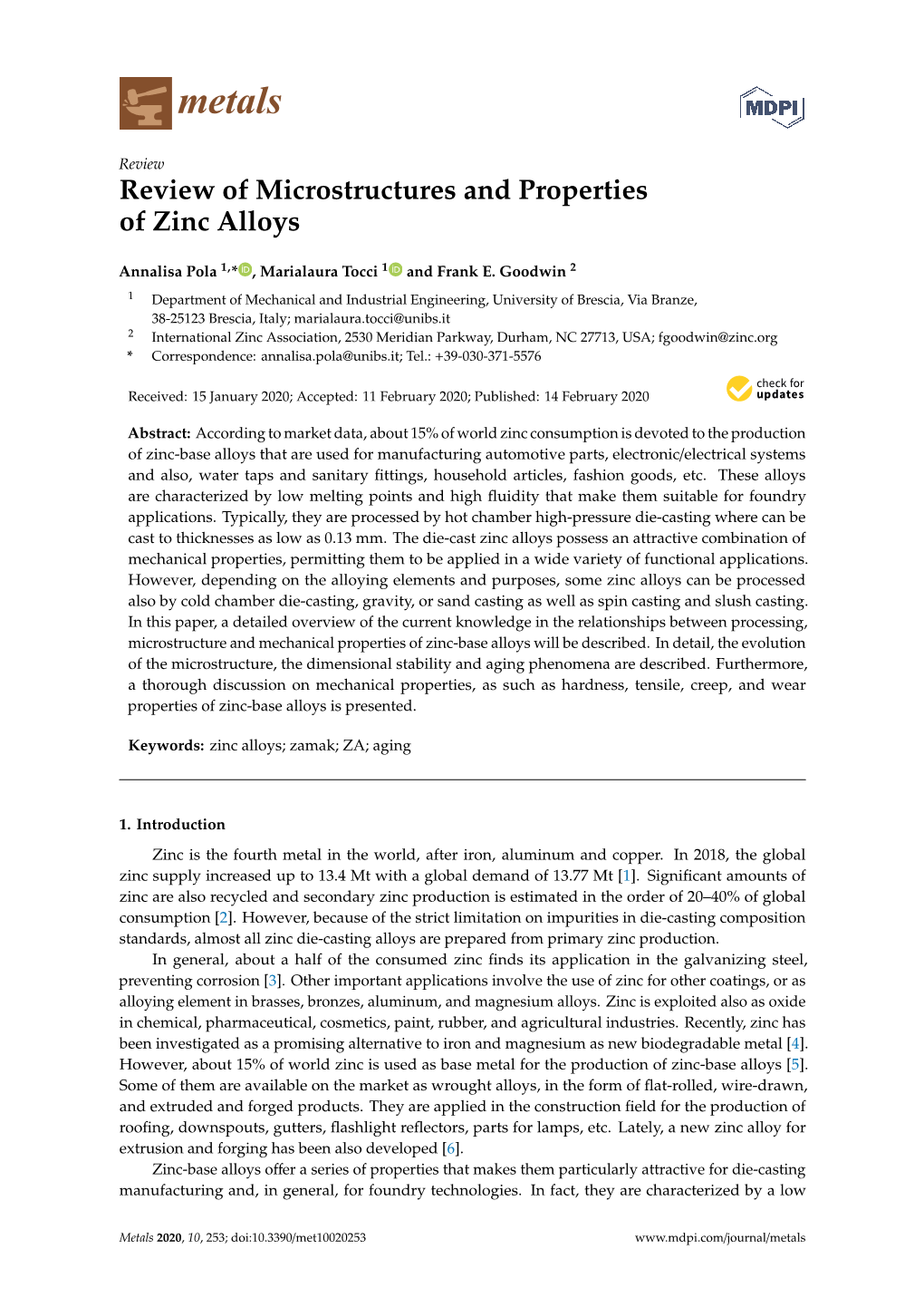 Review of Microstructures and Properties of Zinc Alloys