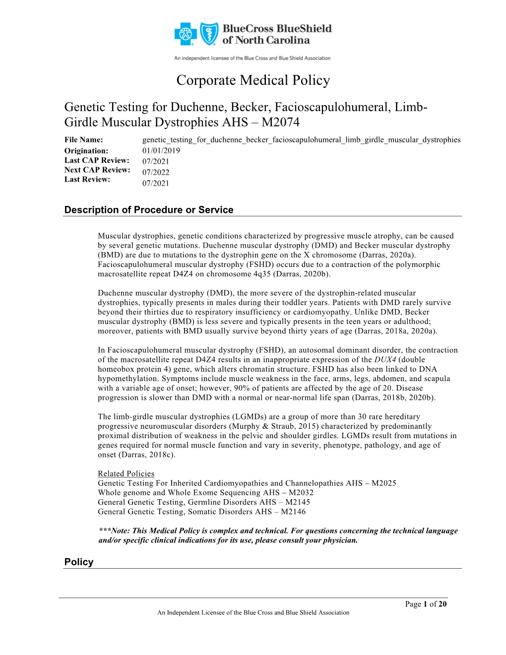 Corporate Medical Policy